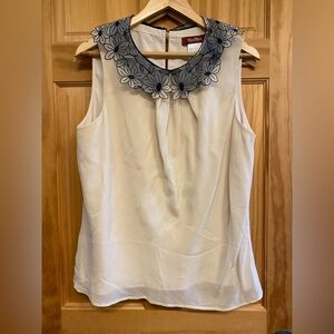MaxMara Cream Sleeveless Top with Floral Collar